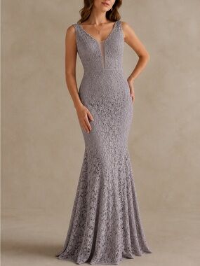Ever Pretty Gray Lace Mermaid Gown Deep V Formal Wedding Guest Prom 4 Classic